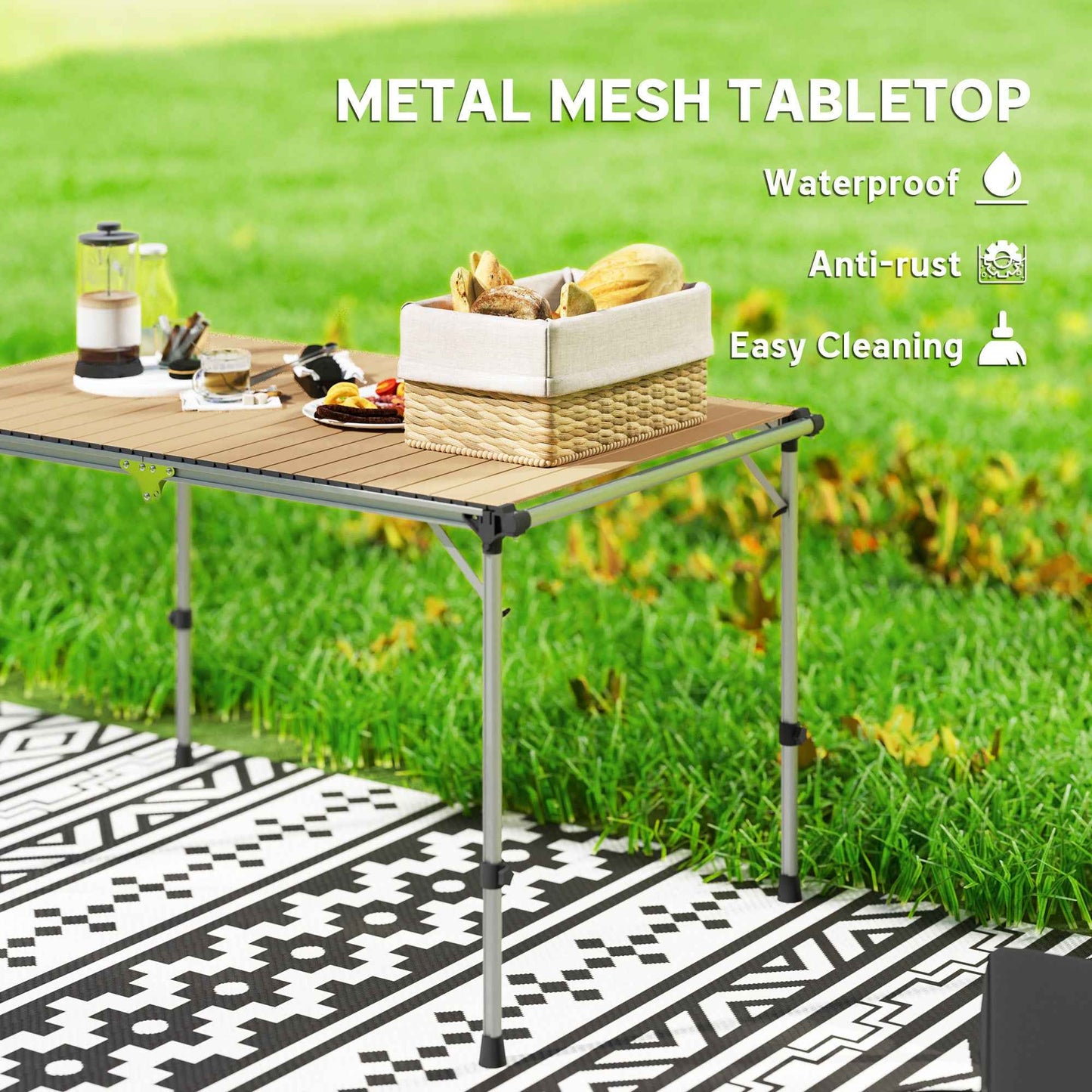 Folding Camping Table with Adjustable Height – Aluminum, Portable