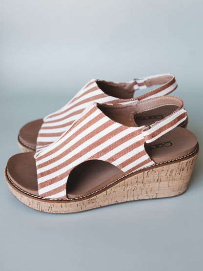 Drift Club Platform Sandals - Tan Stripe White