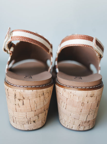 Drift Club Platform Sandals - Tan Stripe White
