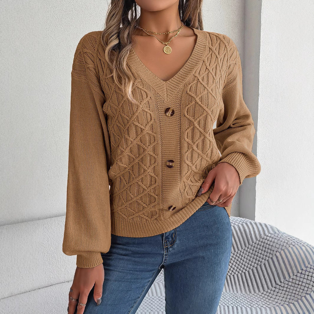 Women's Cable-Knit Puff-Sleeve Pullover Sweater – 4 Colors