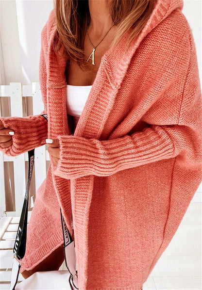 Women's Oversized Bat-Sleeve Hooded Cardigan Sweater – Cozy Casual Knit