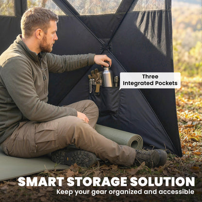 3-Panel Pop-Up Hunting Blind | 176" One-Way See-Through Camo Blind with Storage Pockets