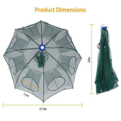 Foldable Fishing Bait Trap with 8 Entrances – 2-Pack, Crab, Shrimp & Minnow