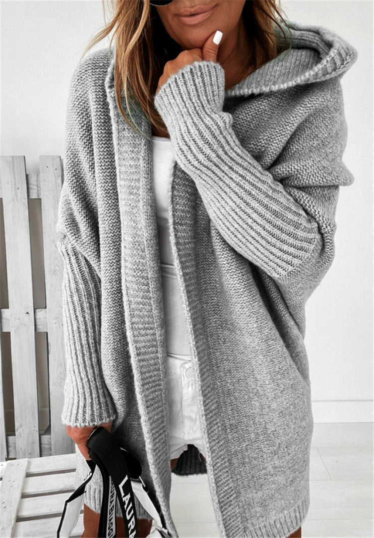 Women's Oversized Bat-Sleeve Hooded Cardigan Sweater – Cozy Casual Knit