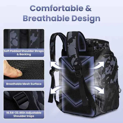 42L Fishing Tackle Backpack with Rod Holders – 16 Pockets, Divider, Water-Resistant, Camo