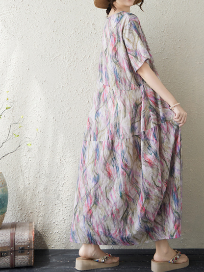 Sunlit Weekend Ease — Cotton Linen Dress with Flowy, Artful Drape