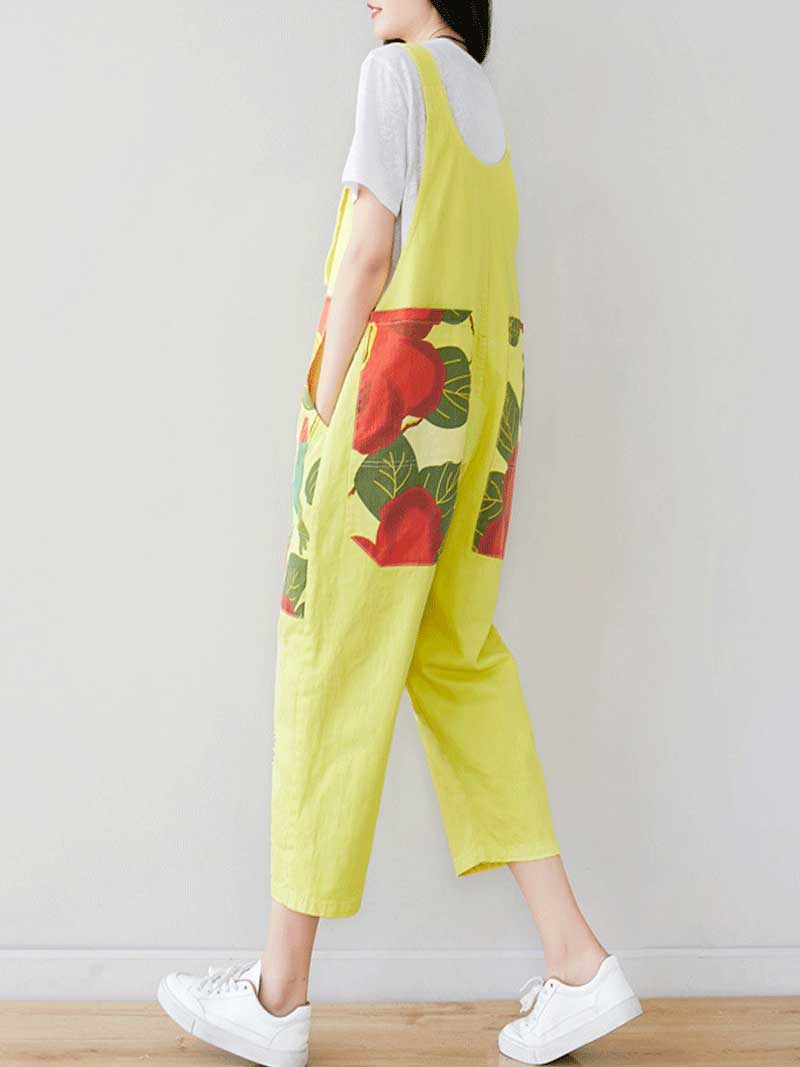 Patchwork Cropped Denim Dungarees with Side Pockets