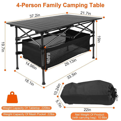 Foldable Camping Table with Mesh Basket & Carry Bag