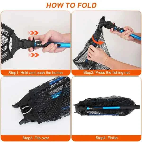 Foldable Fishing Landing Net – Aluminum Alloy Rod, EVA Handle, Nano Coating Nylon Mesh