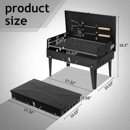 Portable Square Charcoal Grill – Compact Steel BBQ for Camping & Picnics