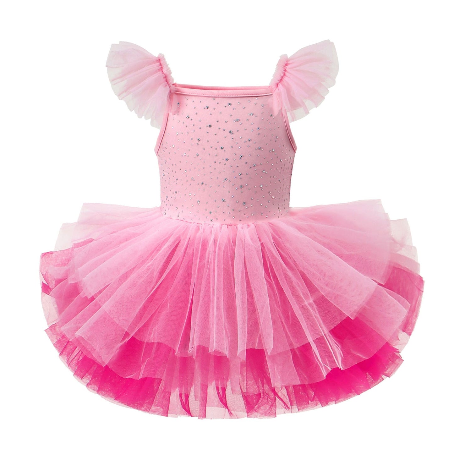 Children's Hot-fix Rhinestone Embroidered Flared-sleeve Ballet Skirt