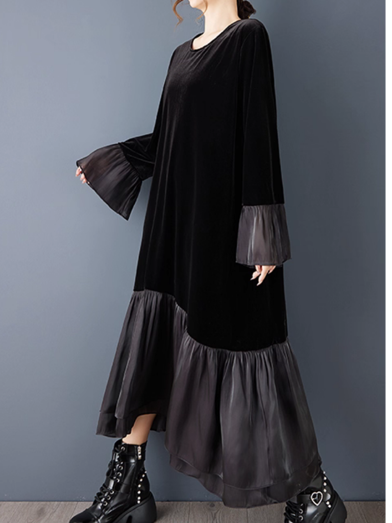 Elegant Velvet Ruffle Midi Dress for Women | Eva Trends