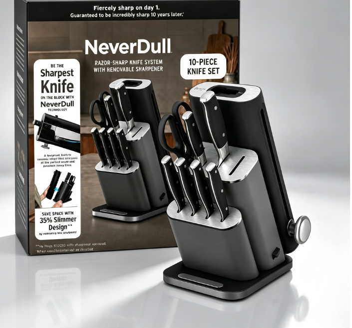 10‑Piece Knife Set with Removable Ceramic Sharpener