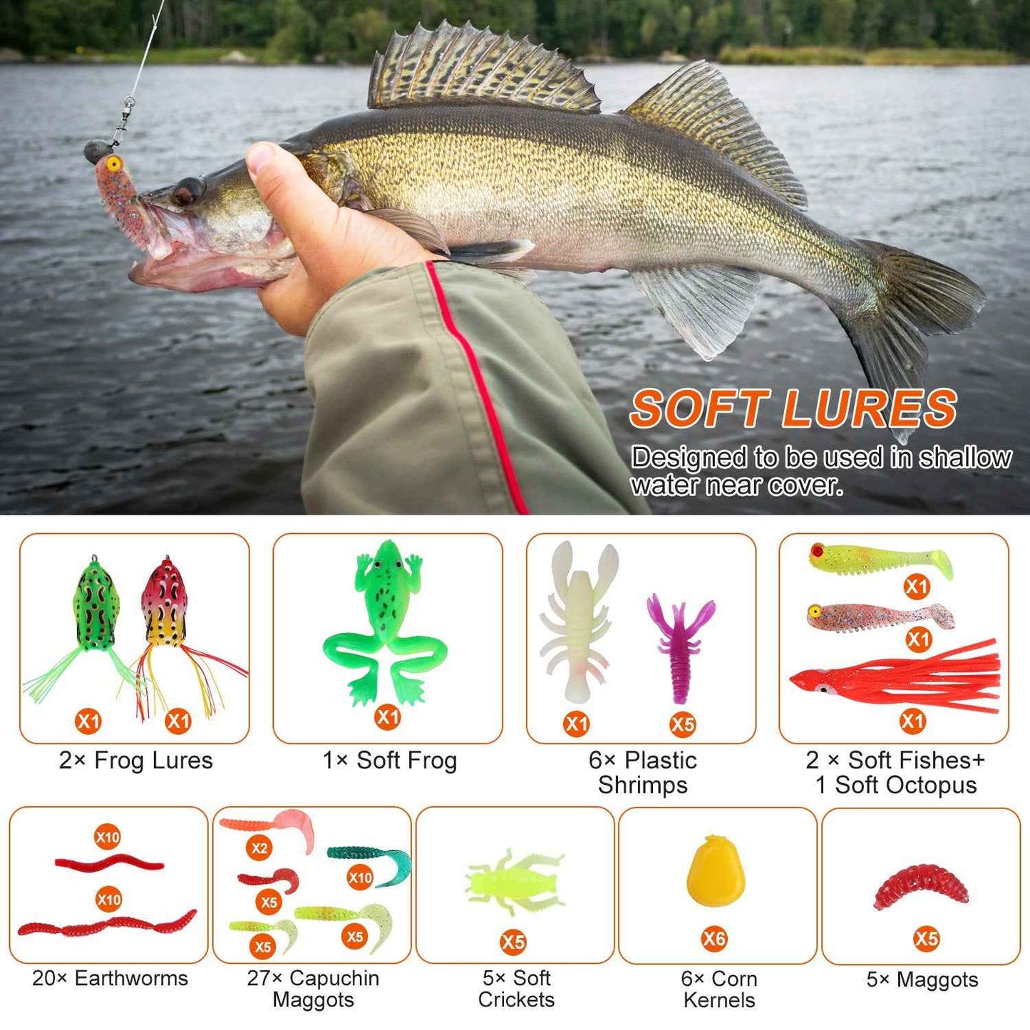 375-Piece Fishing Lure & Bait Kit with 2-Layer Tackle Box