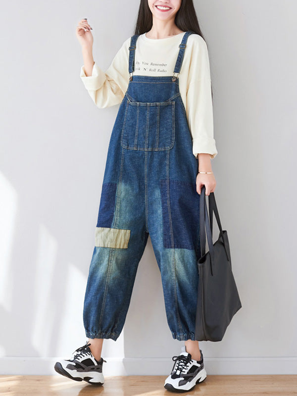 Structured Bib Denim Overalls - Harem Leg Style
