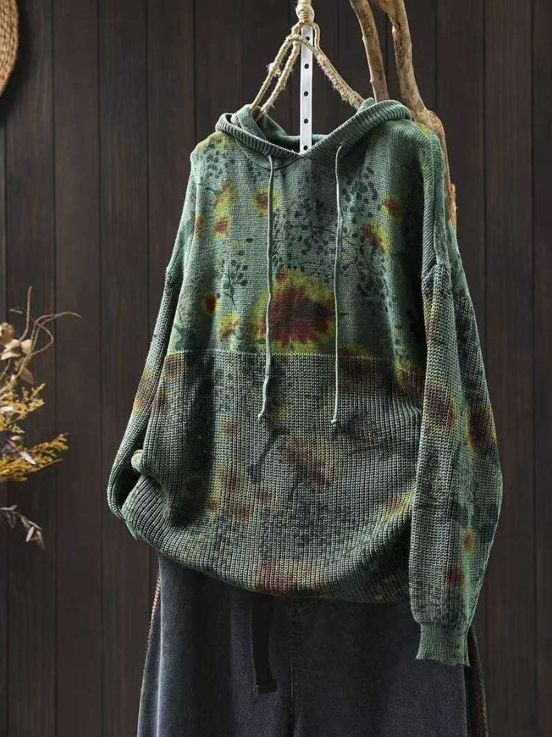Women's Classic Everyday Wear Hooded Floral Printed Sweater