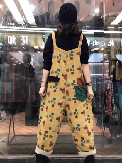 Trendy Women's Patchwork Artistic Loose Overalls | Eva Trends