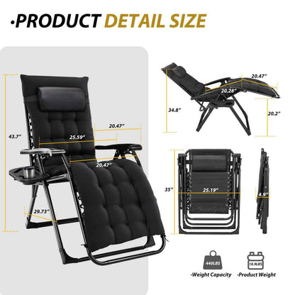 Zero Gravity Reclining Chair with Removable Cushion – Outdoor Lounge Chair