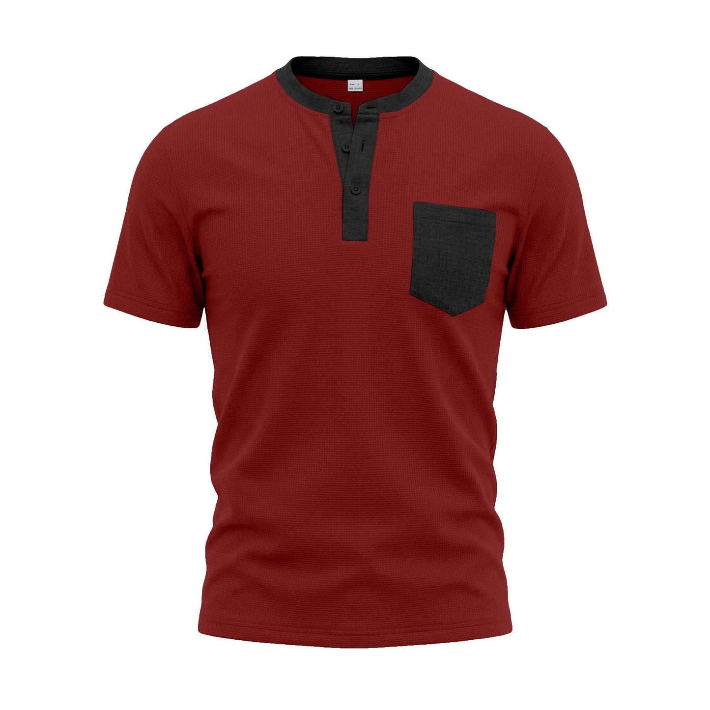 Men's Color-Block Waffle-Knit Henley T-Shirt with Chest Pocket – 6 Colors