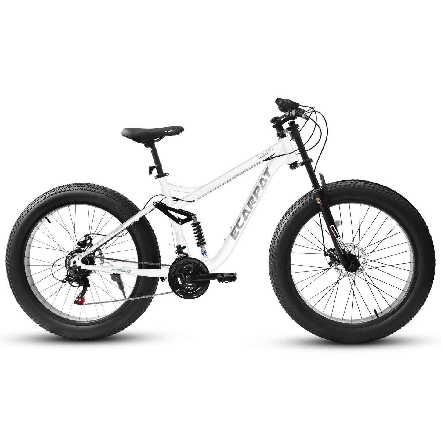 26" Full-Suspension Fat Tire Mountain Bike | Shimano 21-Speed, 4" Tires & Disc Brakes