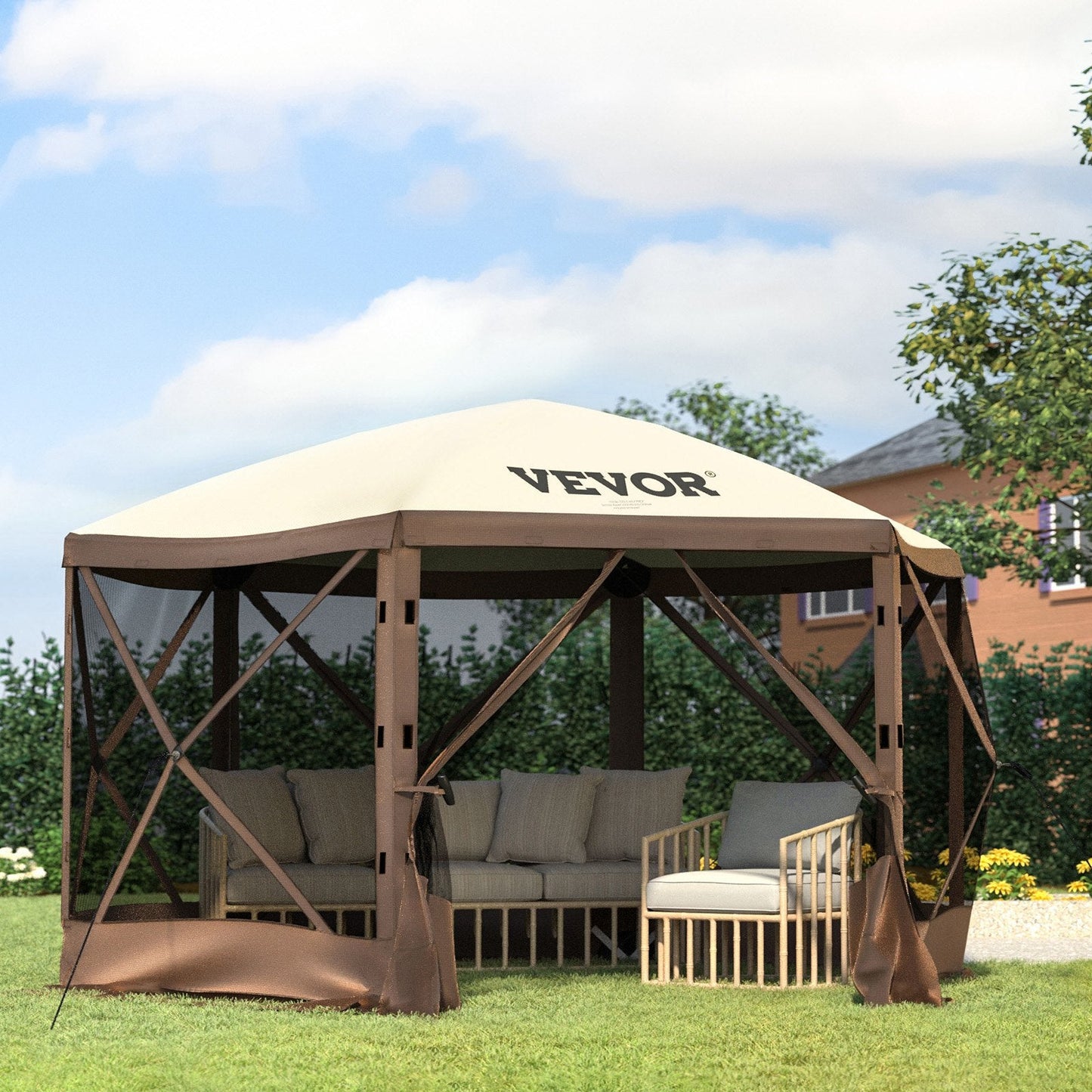 8-Person 6-Sided Pop-Up Gazebo Screen Tent – Waterproof Canopy with Mesh Windows & Carry Bag | 10×10 ft