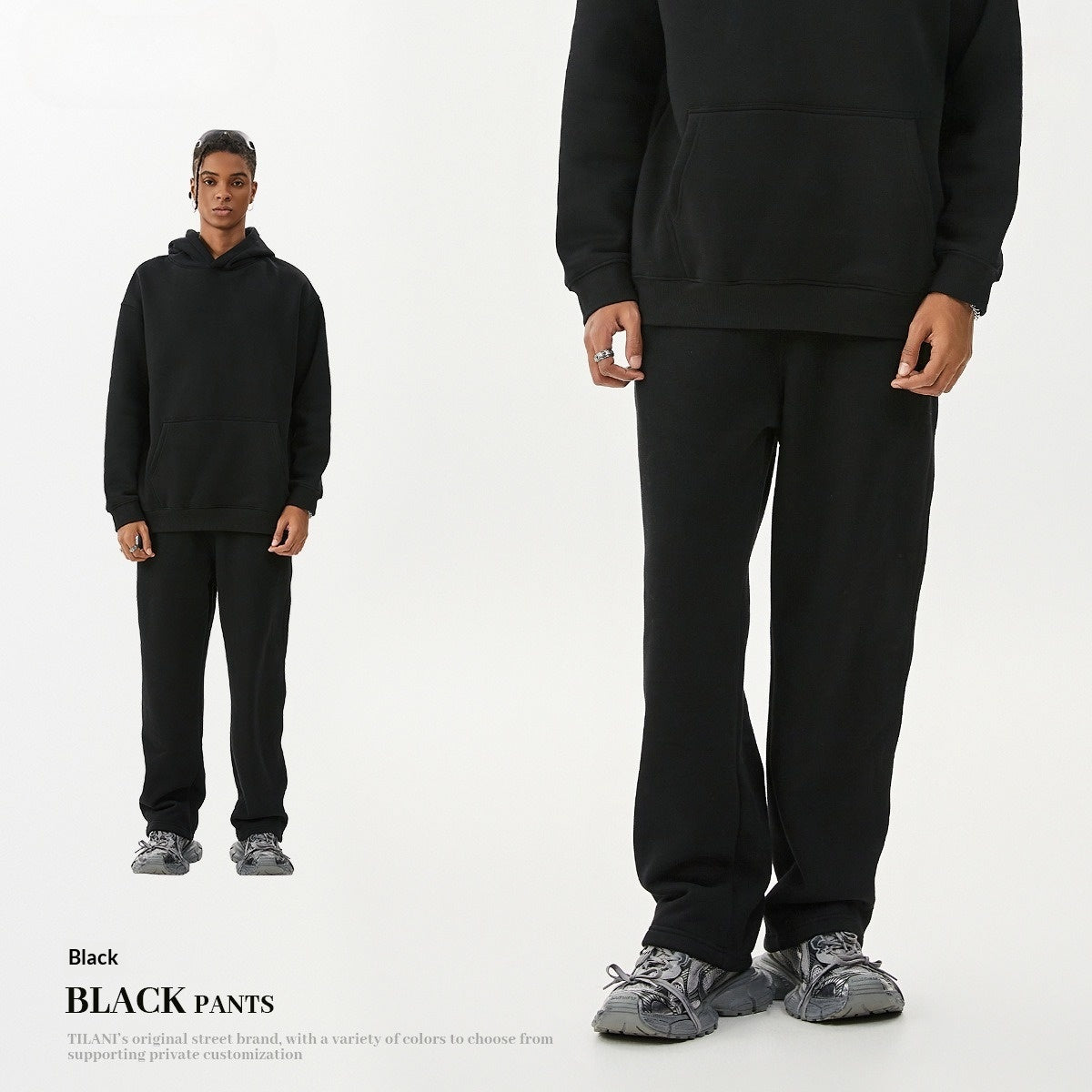American-style Trendy Brand Fleece-lined Extra-thick Hoodie And Sweatpants Tracksuit Set