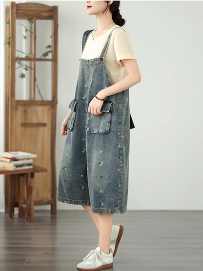 Casual Women's Wide Leg Floral Printed Denim Overalls| Eva Trends
