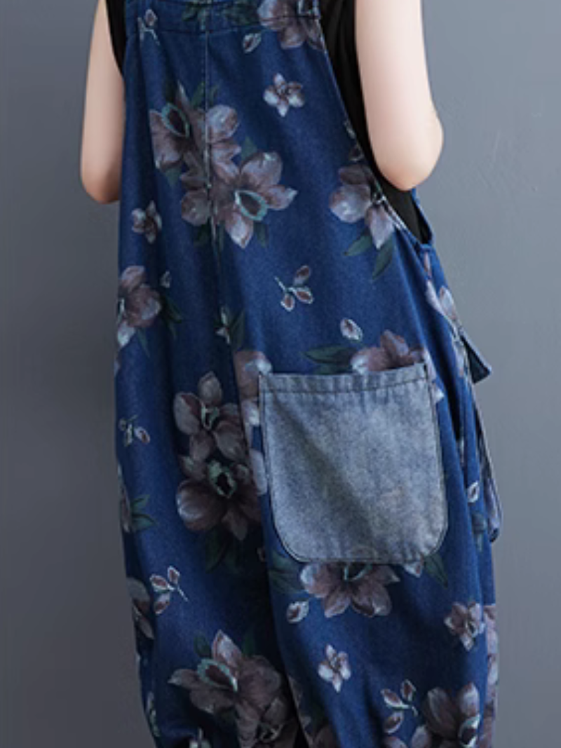 Printed Loose Fit Dungaree Shorts - Artistic Summer Wear