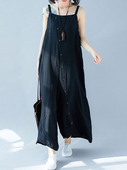 Loose Wide Leg Button Front Summer Jumpsuit