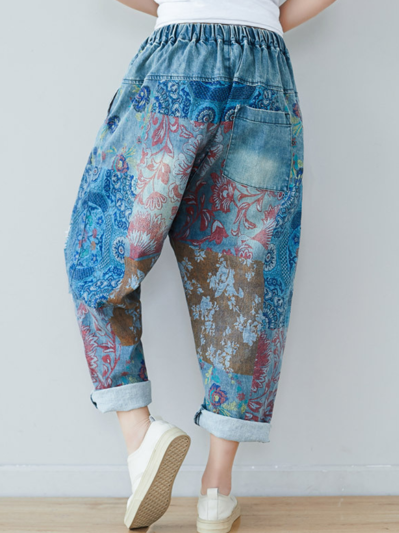 Women's Summer Perfect & Comfy Baggy Style Printed Denim Bottom