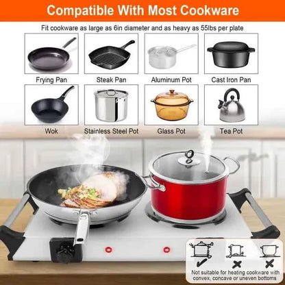 2000W Dual Burner Electric Hot Plate – 5 Temperature Settings, Portable