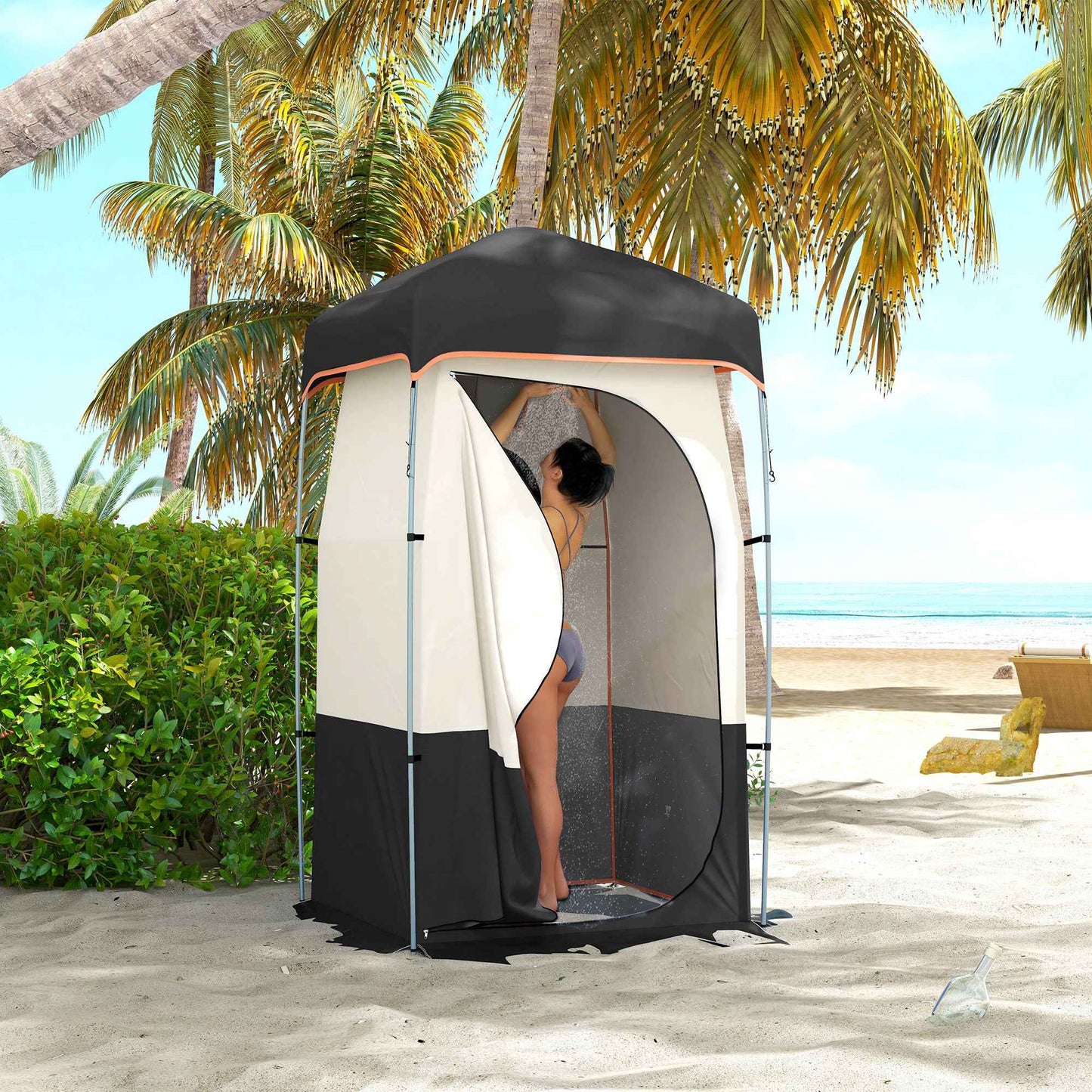 Camping Shower Tent with Solar Shower Bag & Removable Floor