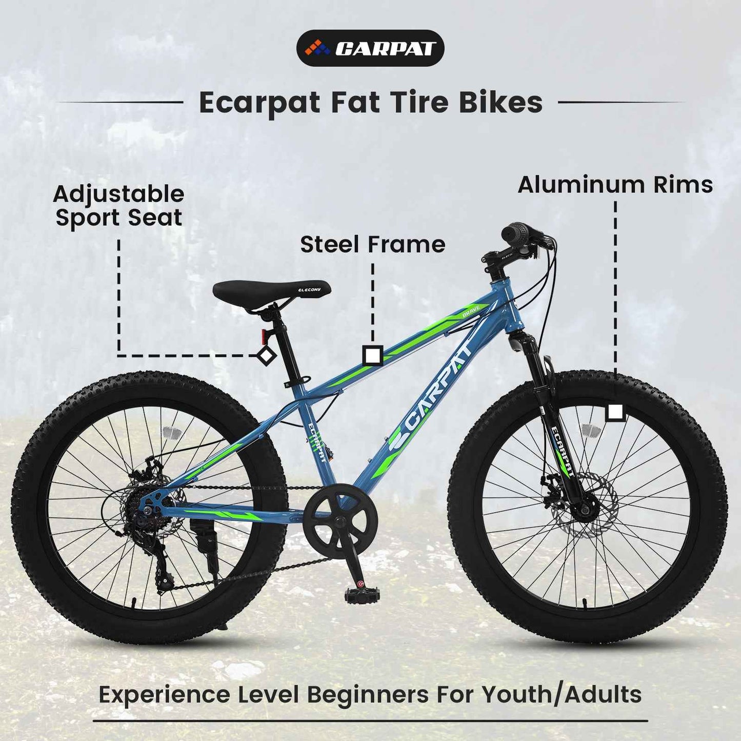 24" Fat Tire Mountain Bike | Full Shimano 7-Speed, Dual Disc Brakes & Front Suspension