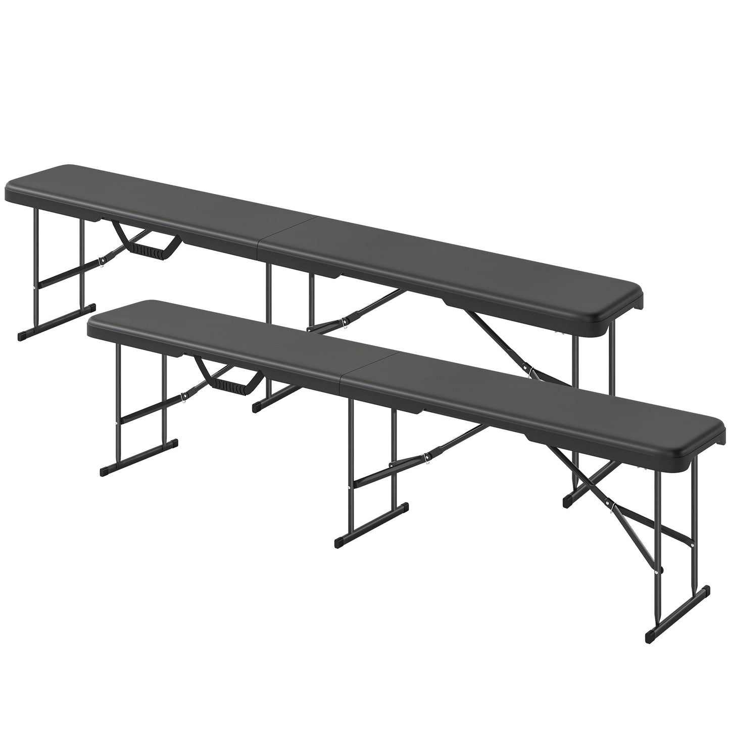 6 FT Folding Camping Bench Set of 2 | 529 lb Capacity, HDPE Top with Carry Handle