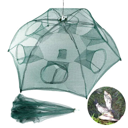 Foldable 6-Sided Fishing Bait Trap Net – 360° Entry, Crab, Shrimp & Minnow