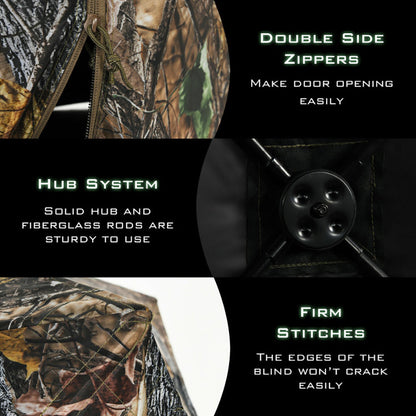 3-Person Pop-Up Ground Hunting Blind – Detachable Mesh Windows, Camo
