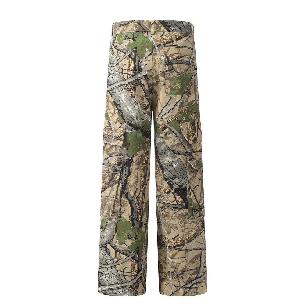 Men's Jungle Camouflage Cotton Cargo Pants – Straight-Leg Outdoor Trousers