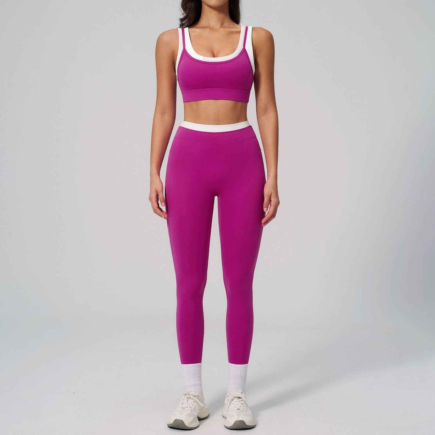 Women's Contrast Sports Bra & Leggings or Wide-Leg Flared Pants Set – Active Workout Set