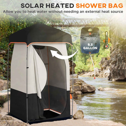 Camping Shower Tent with Solar Shower Bag & Removable Floor