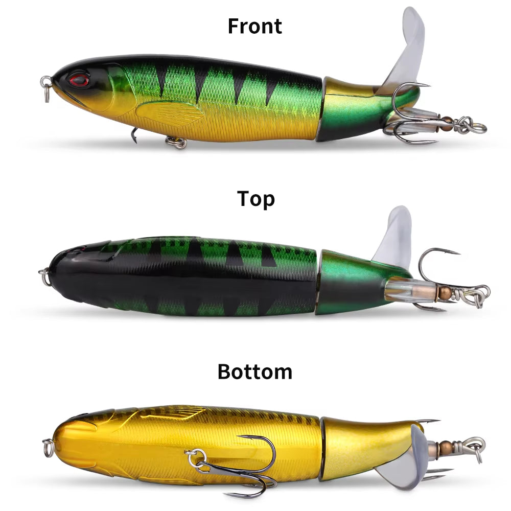 10-Piece Topwater Pencil Lure Set – Swiveling Propeller Tail, 14cm/35g, 10 Colors