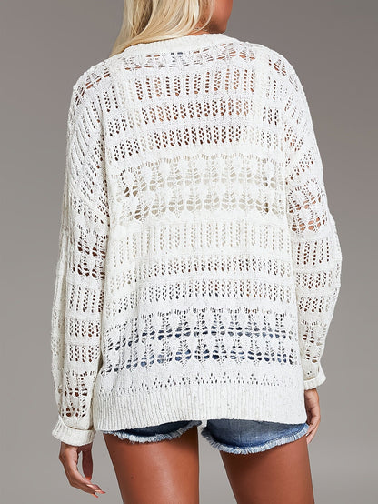 Women's Hollow-Out Pullover Beach Cover-Up Sweater – White