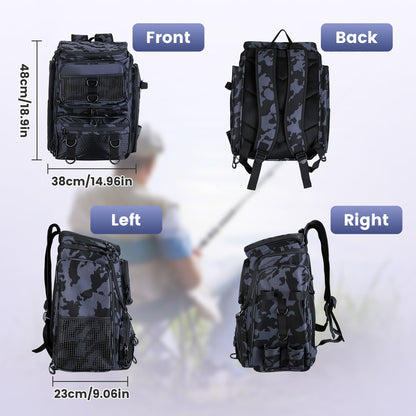 42L Fishing Backpack with Rod Holders & 16 Pockets – Water-Resistant