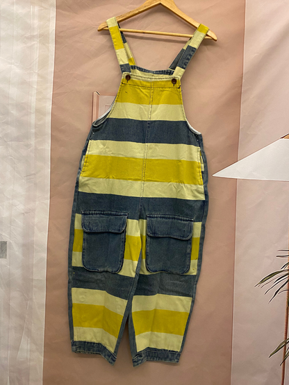 Trendy Striped Denim Cotton Overalls with Pockets - Eva Trends