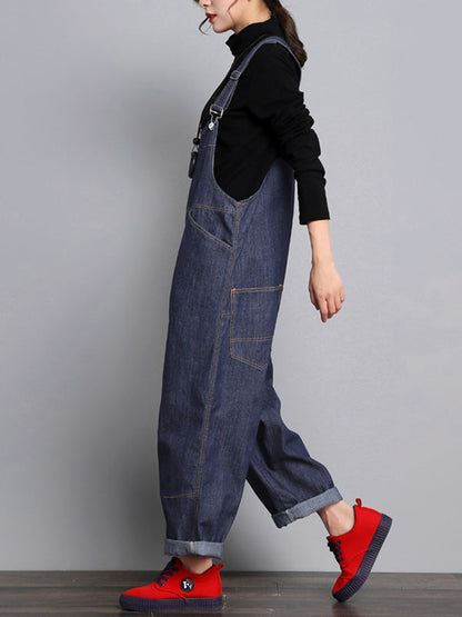 Dark Blue Denim Overalls - Buckle Strap Design