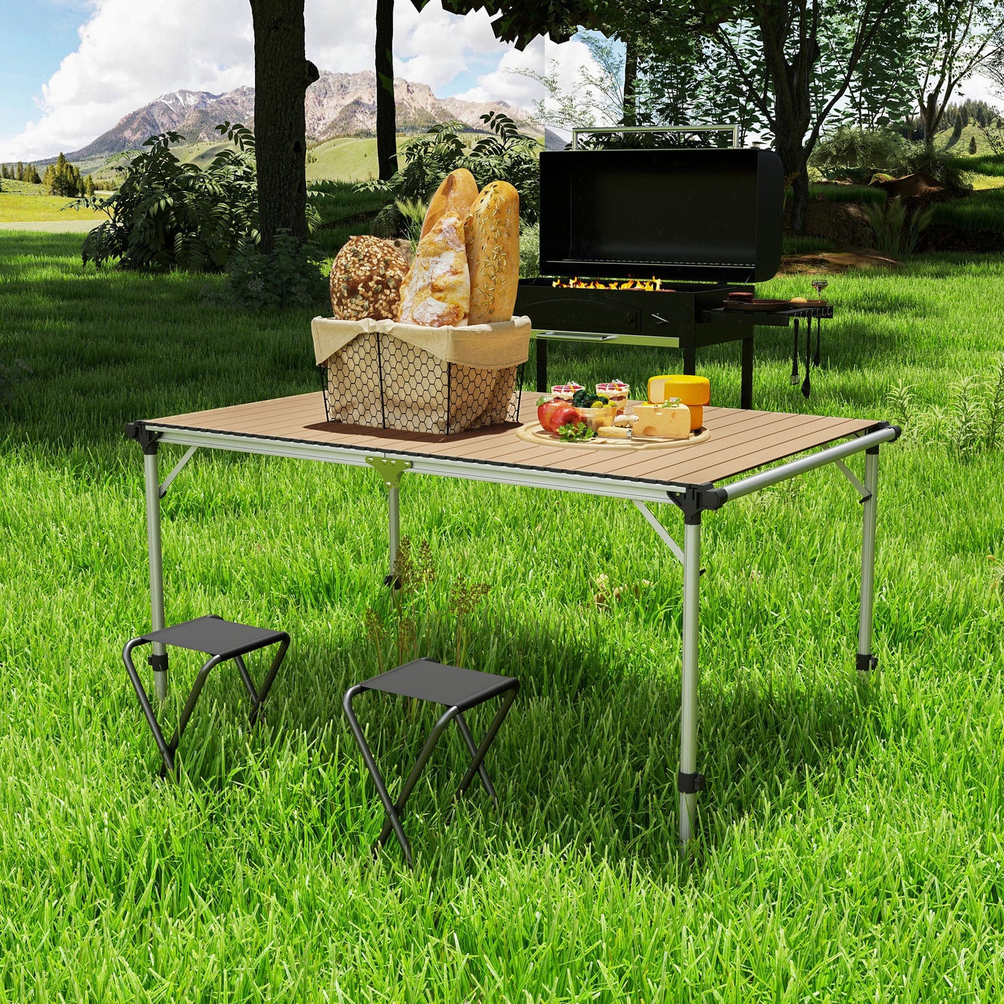 Folding Camping Table with Adjustable Height – Aluminum, Portable