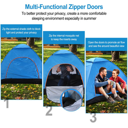 Pop-Up Camping Tent – 3-4 Person, Instant Setup with Mosquito Net & Carry Bag