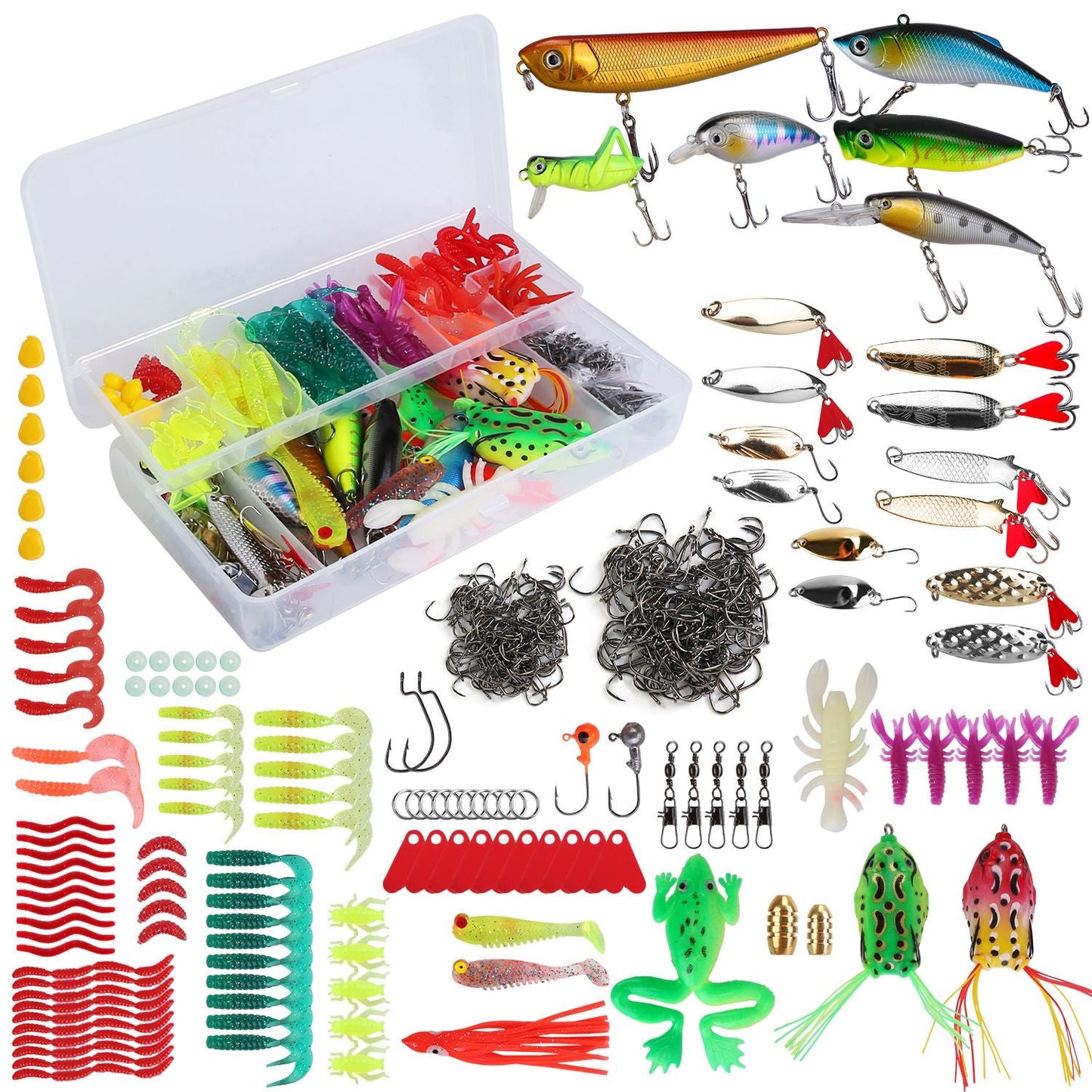 375-Piece Fishing Lure & Bait Kit with 2-Layer Tackle Box