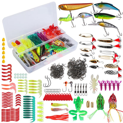 375-Piece Fishing Lure & Bait Kit with 2-Layer Tackle Box