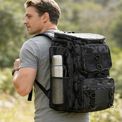 42L Fishing Backpack with Rod Holders & 16 Pockets – Water-Resistant