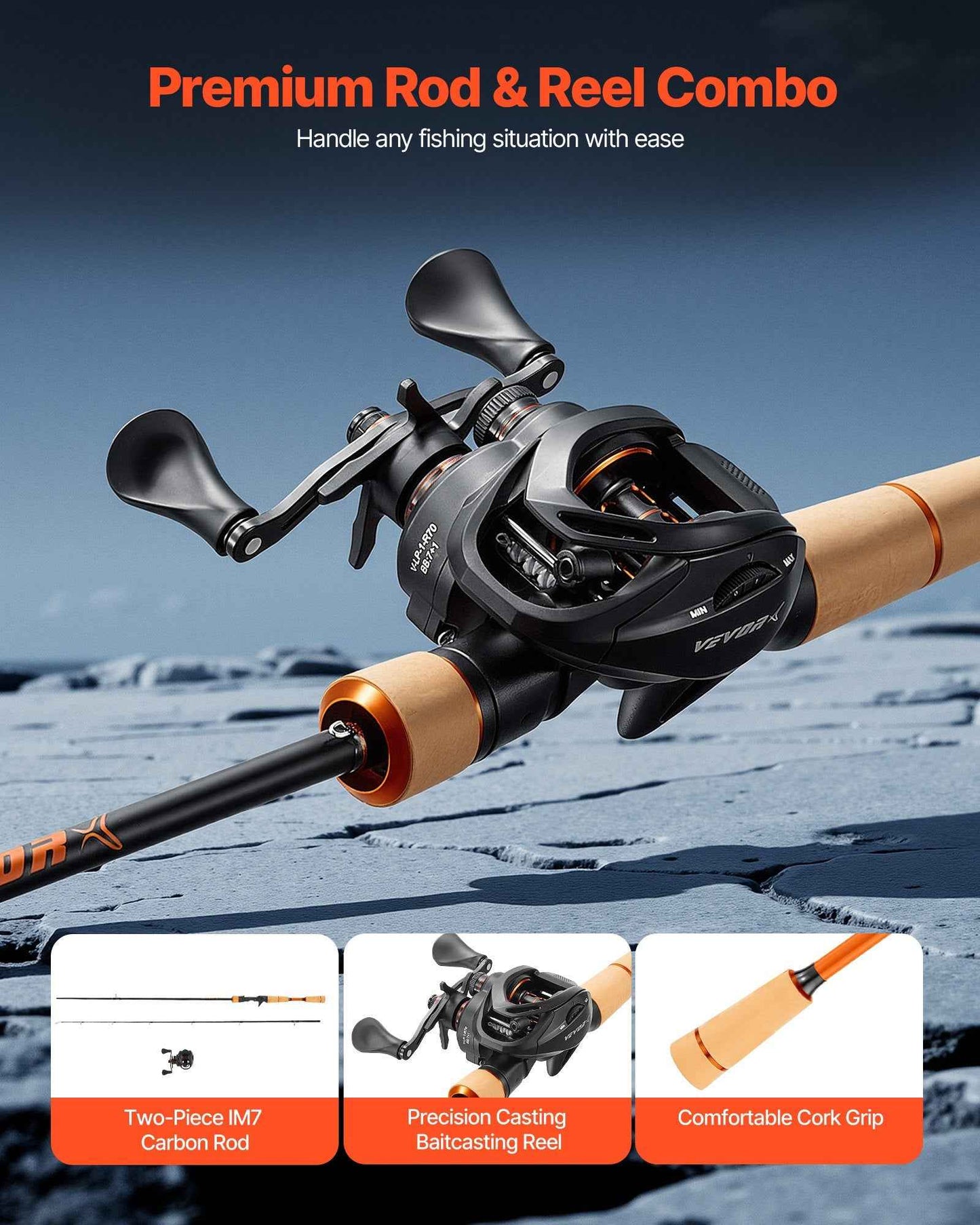 IM7 Carbon Fiber Baitcasting Rod & Reel Combo — 6.5 ft, Right-Hand